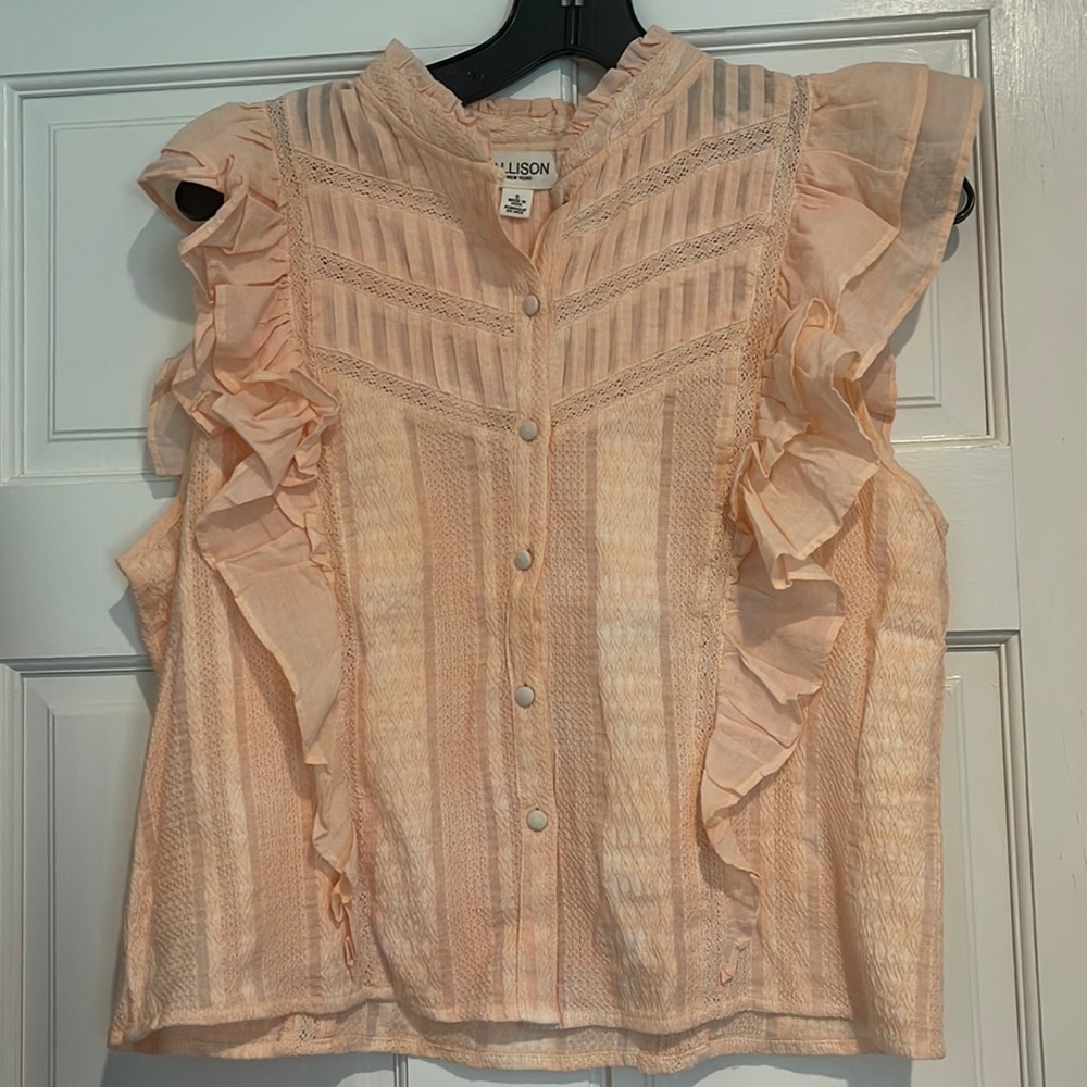 Salmon ruffle sleeve button down top